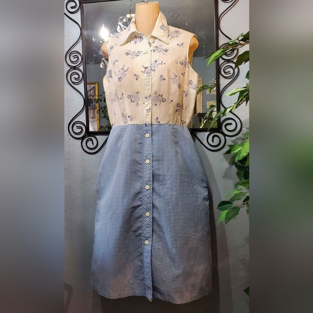 VTG 70's California Girl Dress & Blazer Floral & Blue Plaid 2 Side Pockets